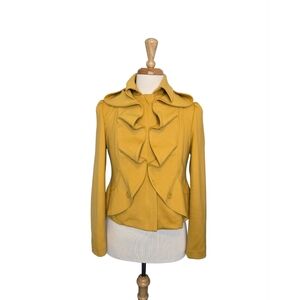Romantic Vintage Inspired Ruffle Peplum Jacket Mustard Fitted Statement Size 12
